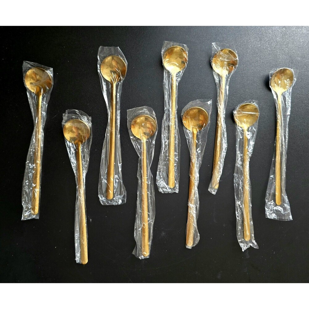 Tea Spoons Gold-tone Metal Set of 8 New & Sealed 6.5 Inches Long Desert Fun Too!